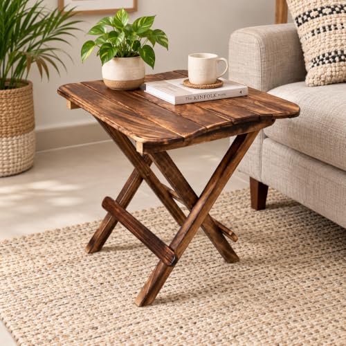 Image of Wooden Foldable Coffee Table for Living Room,Bedroom and Hallway,Brown (18 inch Inches)