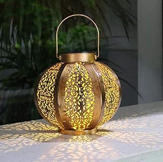 Solar Hollow Lantern Lights,Flyouth Outdoor Hanging Garden Lantern Metal Waterproof Solar Garden Light Retro Design LED Solar Lantern Lamp for Patio, Yard, Garden and Pathway Decoration (Style 02)