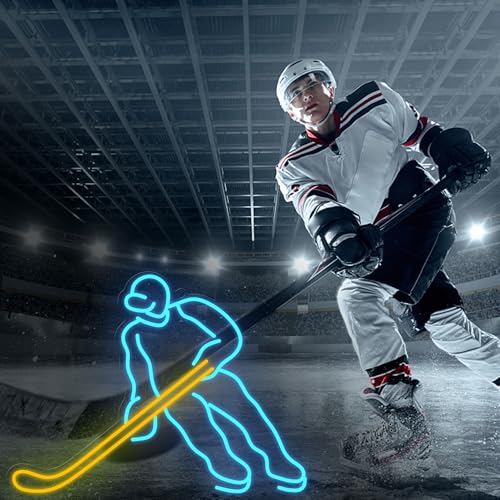 Image of CoolGift Mart Hockey Player Neon Sign - Sports Enthusiasts' Ultimate Wall Decor | Dimmable Hockey LED Light for Game Room, Bedroom, or Man Cave