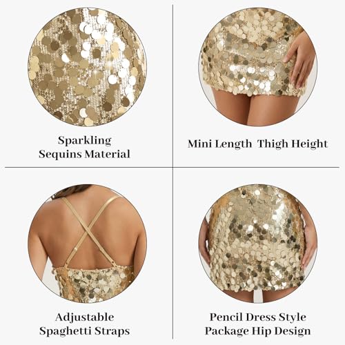 Image of Waist Wow Sequin Dress for Women Spaghetti Strap Sexy Dresses Glitter Sparkly Mini Dress