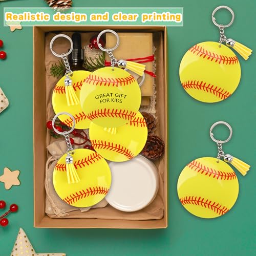 Spaluck 24 Piece Softball Baseball Acrylic Keychain Blank Acrylic Key Yellow Baseball Chain Kit with Tassel DIY Keychain Accessories (Yellow)