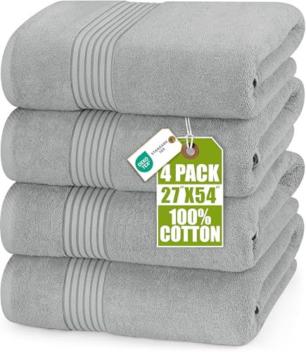 Image of Utopia Towels Luxurious Bath Towels Set, 4 Pack, 27 x 54 Inches - 100% Ring Spun Cotton, Thick, Plush, and Fast-Drying, Designed for Premium Hotels, Spas, and Homes, Cool Grey