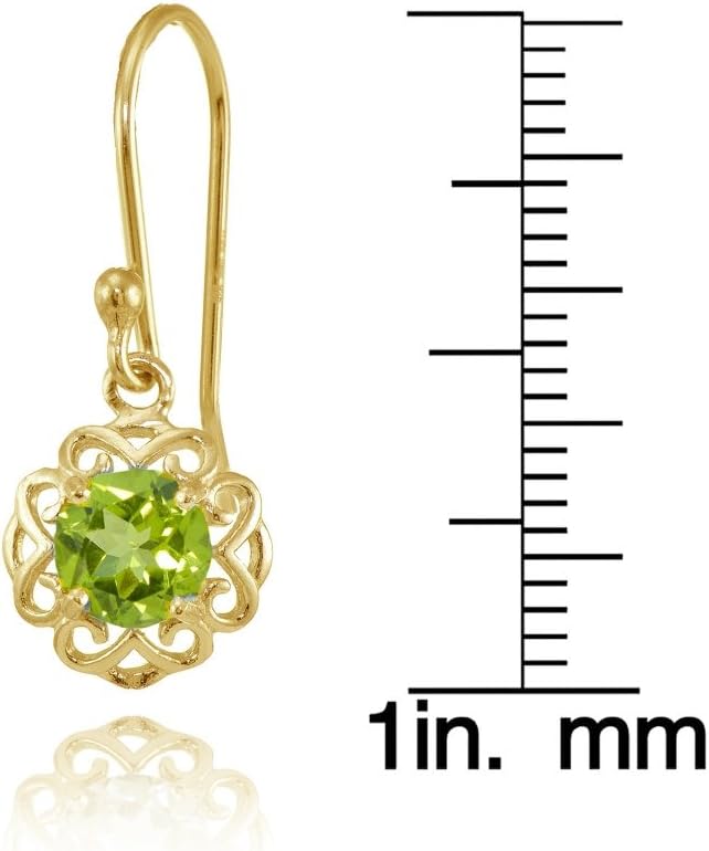 Sterling Silver or Yellow Gold Flashed Gemstone Round Filigree Dangle Earrings