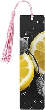 5 PCS Wood Bookmarks with Tassels Vintage Wooden Bookmark Lemon with on Black and White Fancy Handmade Craft Book Marks for Reading Page Markers Wood Hanging Tags Ornament for Book Lovers