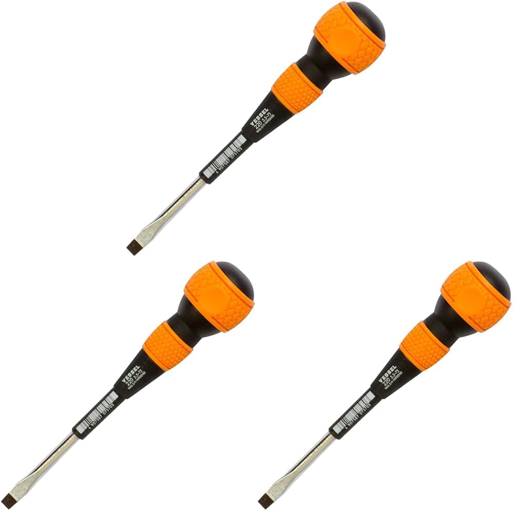VESSEL Ball Grip Screwdriver No.220 Flat -5.5 x 75mm Set of 3 Pack