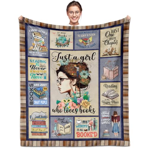 SUBORD Just a Girl Who Loves Books Reading Blanket 60"X50", Book Lovers, Reader, Book Club, Librarian, Bookish Gifts for Christmas