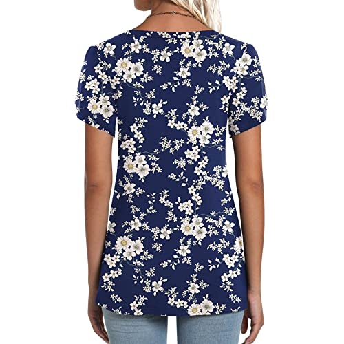 Women's Shirts Dressy Casual Short Sleeve Lace Trim Tee Tops Polka Dots Printed Crew Neck Pullover T Shirts Blouse #TOP3