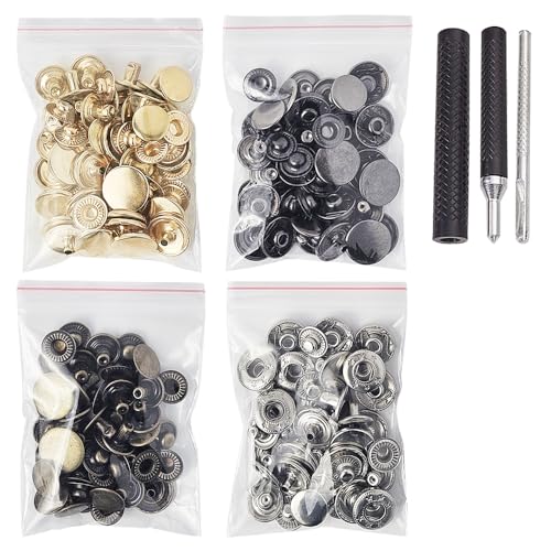 Image of 3/5in Heavy Duty Snap Button Kit, 160 Pieces Durable Copper Zinc Alloy Clothing Snaps, No Sew Leather Snaps for Jeans Bracelets, Jackets, Bags Belt, DIY Crafts