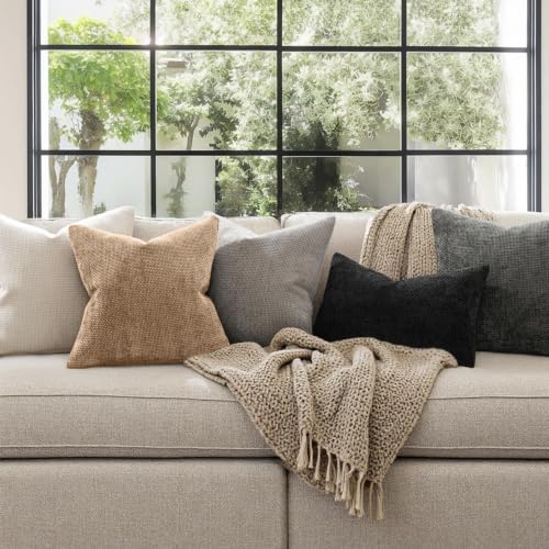 Image of MIULEE Pack of 2 Couch Throw Pillow Covers 18x18 Inch Khaki Camel Modern Boho Accent Decorative Pillow Covers Soft Chenille Farmhouse Cushion Covers for Home Decor Bed Sofa Living Room