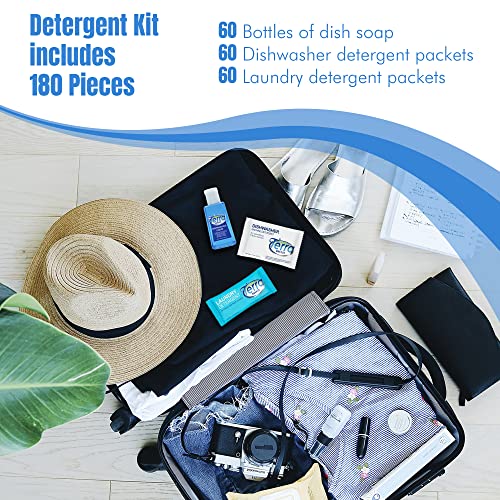 Travel Laundry Detergent & Dish Soap | Terra Breeze 1-Shoppe All-In-Kit Bulk Hotel Size Amenities For Airbnb & Rentals | Dishwashing Liquid, Dishwasher Detergent & Premeasured Laundry Soap | 180 Pcs #TOP2