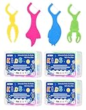NETONDA Zahnseide Kinder Dental Floss für engen Zahnzwischenräume Zahnseide Sticks mit 4 bunte Griffe in Form von Meerestieren Flossers Kids - Fluorfrei, wachsfrei, rutschhemmend(2X32Stk)