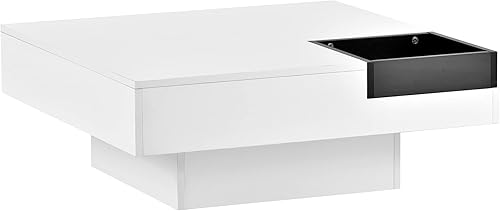 Miniatura 7 de Harper & Bright Designs Mesa auxiliar de cóctel con luces LED de 16 colores, mesa de centro cuadrada de alto brillo UV, mesa central para sala de