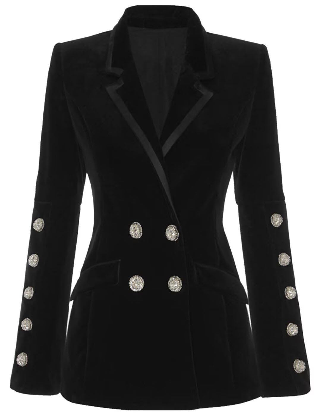 Womens Velvet Blazer Double Breasted Suit Coat Prom Wedding Work Lady Tuxedos Jacket