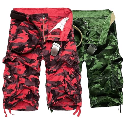 2 Pack Men's Cargo Shorts Cotton Work Shorts Multi Pockets Beach Shorts Relaxed Fit Outdoor Casual Military Shorts