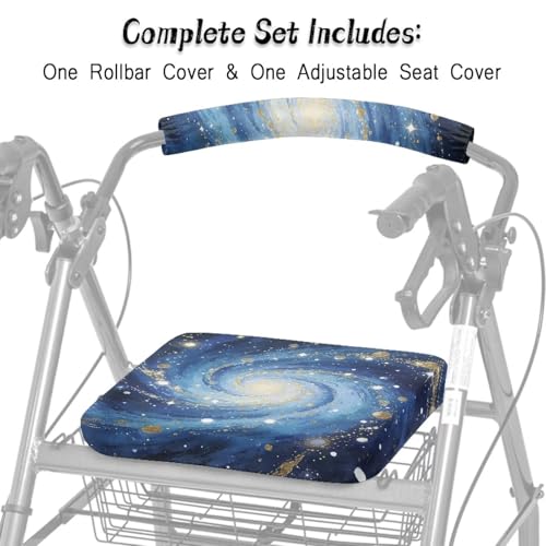 Image of Starry Sky Rollator Walker Seat and Backrest Covers for Ladies Easy to Install Walkers Seat Covers Soft Walkers Seat Covers for Seniors Women