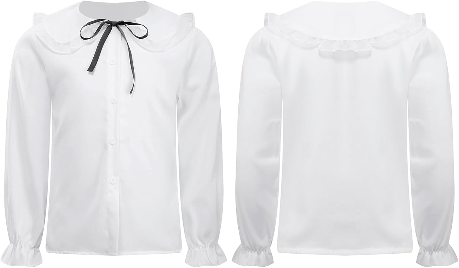 Girls Ruffle Bowknot Button Down Shirts School Uniform Long Sleeve Crop Tops Princess White Blouse