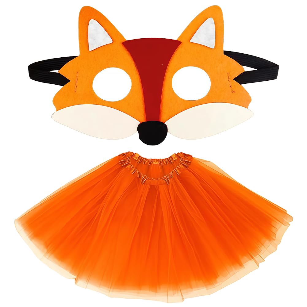 ZappelStift Fox Costume Dress Up Set, 2Pcs Fox Mask Orange Tutu Skirt Kids Animal Fancy Outfit