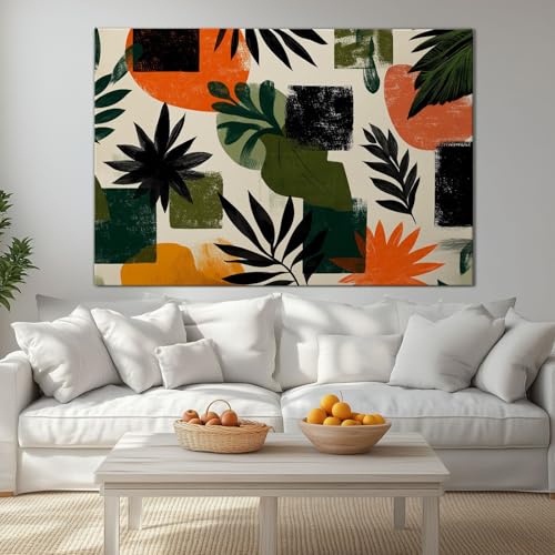 Tableau sur toile style medieval abstrait 120 x 60 cm motif feuilles pour decoration chambre enfant