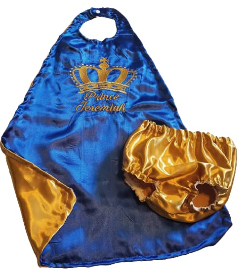 Baby Boy Royal Blue & Gold Smash Cake First Birthday Satin King Crown Cape & Gold Diaper Cover