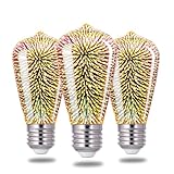 Porseme 3D Fireworks Decorative Light Bulb, E26 Base, 4W, AC100-240V, Glass Bulbs with Soft Warm Light, Shiny Decor for Home, Bedroom, Party (Included 3-Pack ST19 Bulbs)