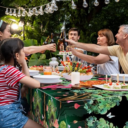 3 Packs Forest Theme Fairy House Tablecloth Decorations, Cute Mushroom Tree House Disposable Waterproof Rectangle Plastic Table Covers, Forset Tablecloth for Picnic Camping Party Supplies