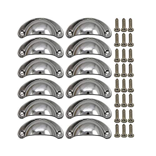 BOZONLI 12 Pack Retro Metal Kitchen Cupboard Drawer Cabinet Door Handles Knobs Chrome White Shell Cup Pull Handle