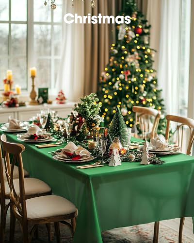 Image of Pureegg Plastic Table Cloth Disposable 10 Pack, 54 x 108 Inch Table Cloths, St Patricks Day, Christmas Decorations, Tablecloths, Rectangle, Forest, Plastic Cover, Leakproof & Sturdy, Green