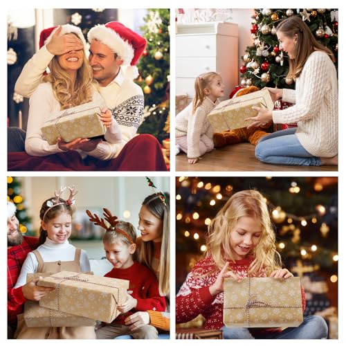Christmas Wrapping Paper Roll,44cm x 15M Kraft Paper Printed with White Snowflakes Recyclable Package Paper For Birthday Xmas Party Gift Boxes Present Decorations — photo 5