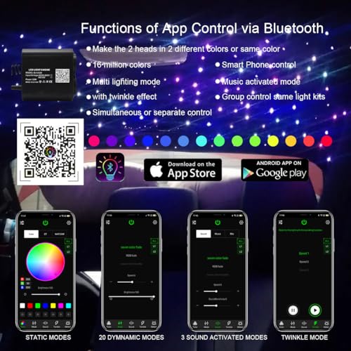 Image of AKEPO 20W Dual-Head Dual-Color Fiber Optic Light Source, Twinkle+APP Control + Same or Different Color + Music Activated+28-Key Remote for Car Headliner Star Home Star Ceiling Kit