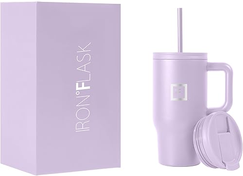 IRON FLASK Co-Pilot - Vaso aislado de 16 onzas con popote y tapas abatibles, botella portavasos, para bebidas calientes o frías, a prueba de fugas,