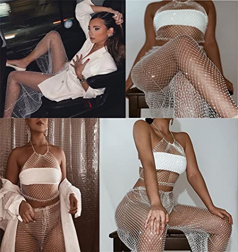 Women's Mesh Rhinestone Pants See Through Fishnet Leggings Hollow Out Bikini Swimsuit Cover Up Trousers Bottoms4