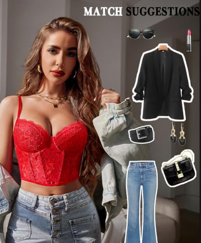 Image of Avidlove Lace Bralette for Women V Neck Bustier Corset Tops with Underwired Racerback Adjustable Strap Crop Top