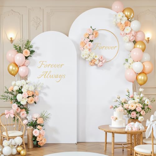 Image of White and Beige Arch Cover Set of 2-7.2FT and 6FT Arch Backdrop Cover Spandex Fitted Wedding Balloon Arch Stand Covers for Bridal Shower Wedding Baby Shower Birthday Party Ceremony Photo Background