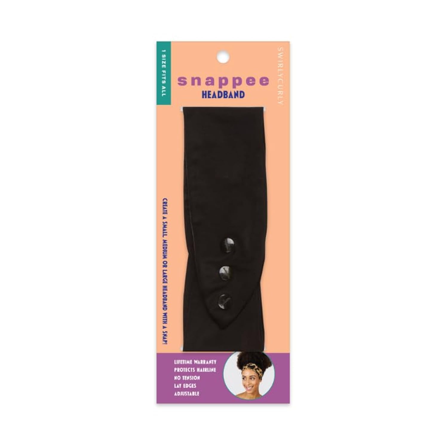 SWIRLYCURLY Black Adjustable Headband, 1 Count (Pack of 1), Women's Unisex Adult Fashion Headband