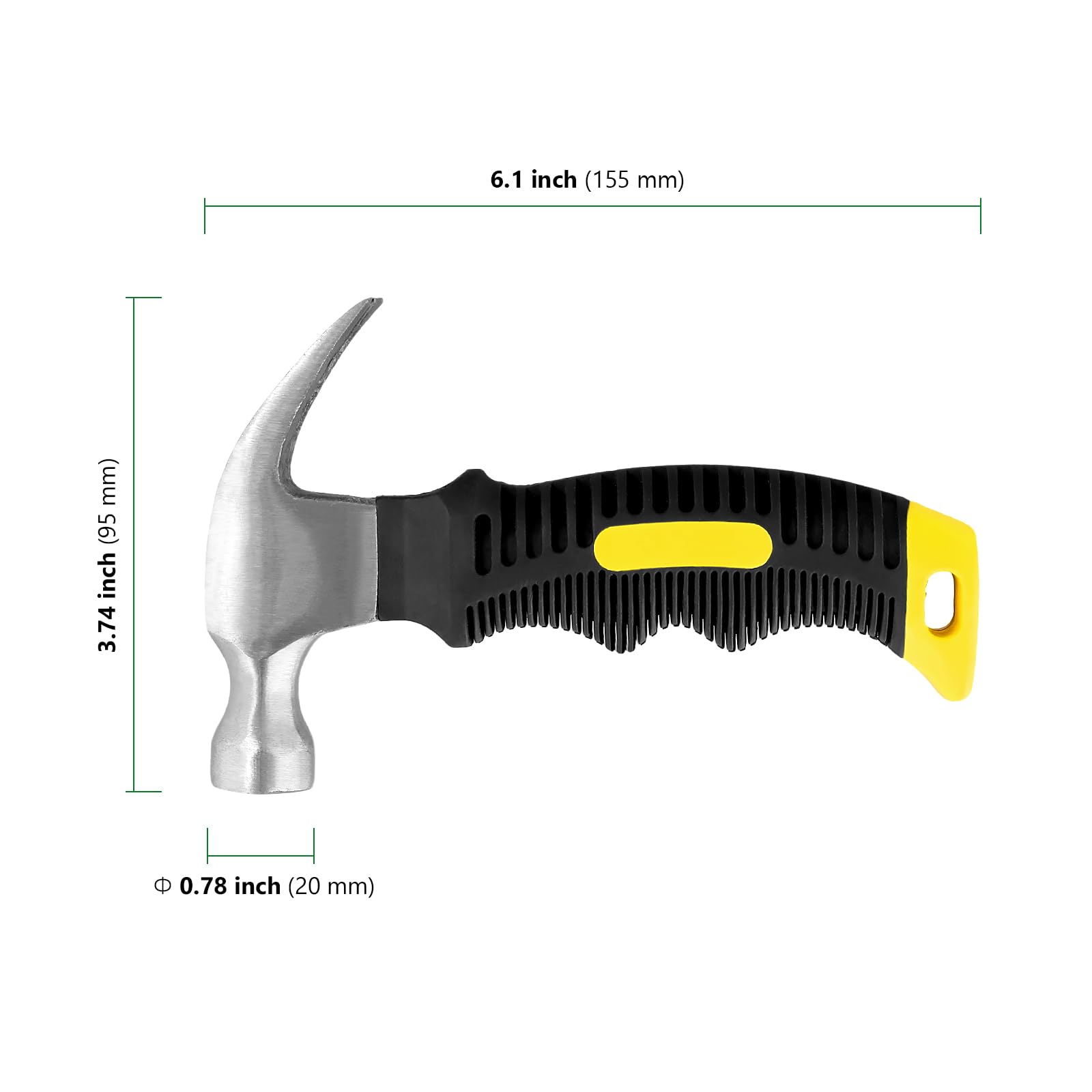 HAKZEON 6 Pack 8oz Small Claw Hammer, Stubby Mini Pin Hammer Nails Tool with Non-Slip Handle for Picture Hanging Home, DIY, Yellow - Image 2