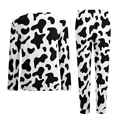 SEPTYK Cowhide Milk Cow Print Men's Pajama Set Long Sleeve Top & Bottom Sleepwear 2 Piece Lounge PJ with Pockets4