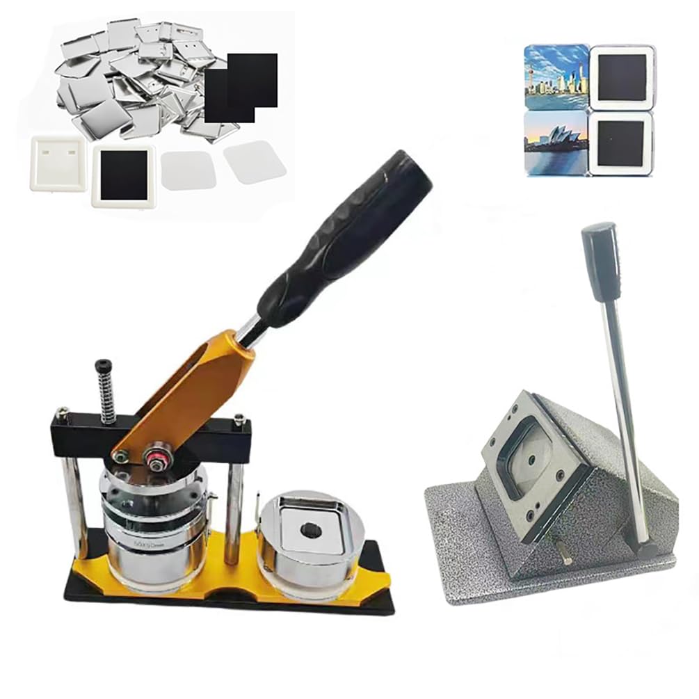MYUYEE 50 * 50Mm Badge Press, With Fridge Magnet Button Badge Making, Professional Metal Badge Maker + Paper Cutter + 100Pcs Component Diy Button Maker For Advertising Gift Maki
