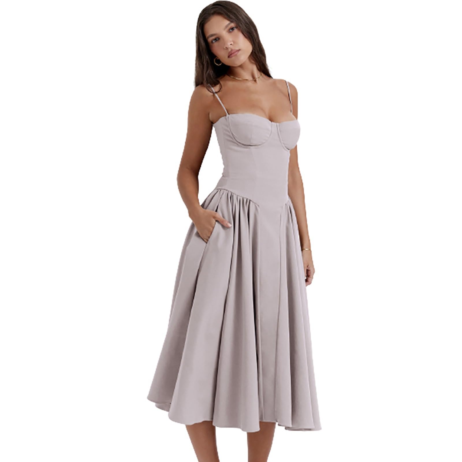 grey midi dress casual Women's Beaded Halter Homecoming Dress Short Tulle Prom Dress – SD  Dresscode & Fashiontrends main image 1