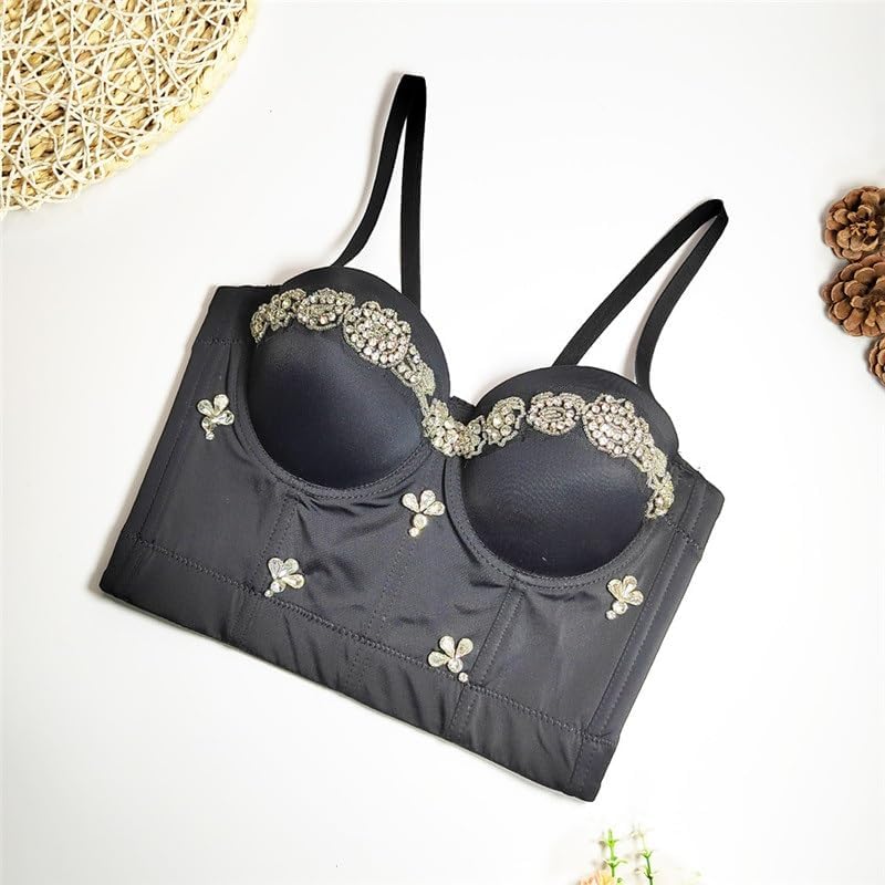 JSEIAJB Beaded Bra Outer Wear Large Backless Sexy Adjustable Tube Top Nightclub Body Shaping Top for Women(D,36B)