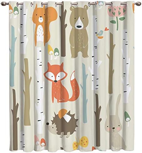 Arts Language Blackout Curtains Grommet Drapes for Boys/Girls Kids Bedroom Cartoon Bunny Bear Fox Animal Forest Printed Room Darkening Curtains Grommet for Livingroom/Office, 1 Panel 52x63in