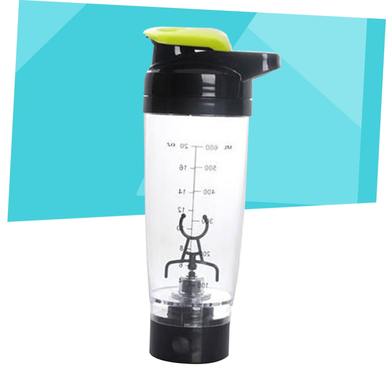 Cabilock Borraccia Shaker Elettrico 600ml in Pp Verde Miscelatore a Batteria Anti-graffio per Frullati Proteici Portatile per Sport e Palestra