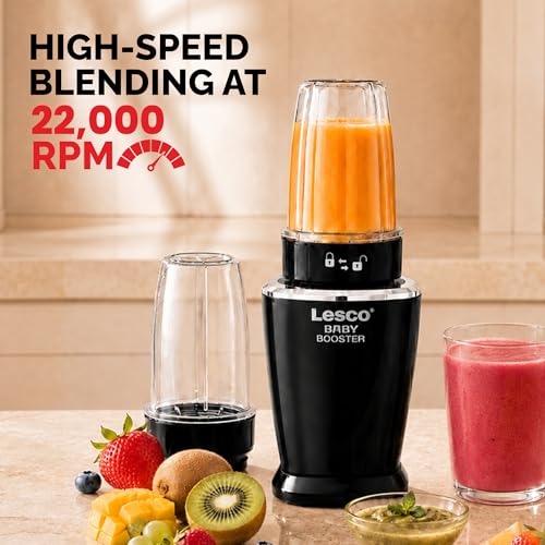 Image of Lesco Baby Booster Pro 550W Mixer Grinder & Nutri Blender | 22000 RPM High Speed Smoothie Maker | 1 Jar & 2 Blade | Juicer Mixer for Shakes, Chutney & Dry Grinding | Compact Kitchen Appliance, Black
