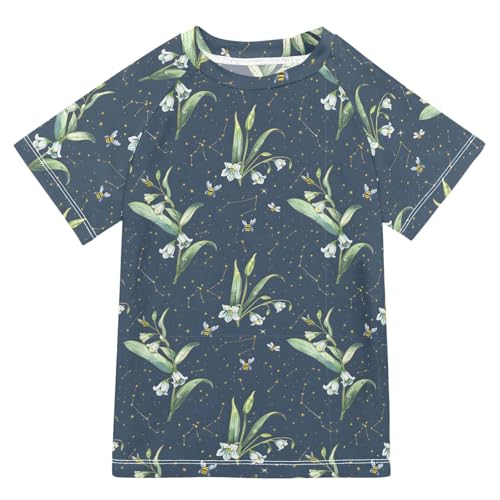 ALAZA Kids Rash Guard Girls Toddler Swim Shirts Short Sleeve Daffodil Green UPF 50+ 3T