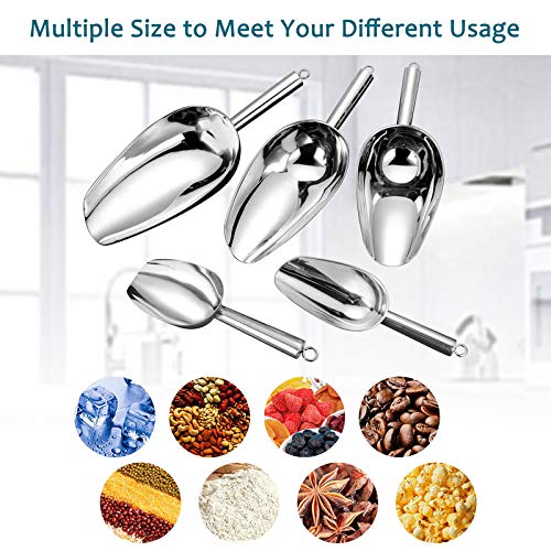 6 Ounce Ice Scoop Set Of 2, E-Far Small Stainless Steel Scoops For Ice Cube/Candy/Flour/Sugar, Metal Utility Scoops For Canisters, Baking, Kitchen Pantry, Rust Free & Dishwasher Safe #TOP6