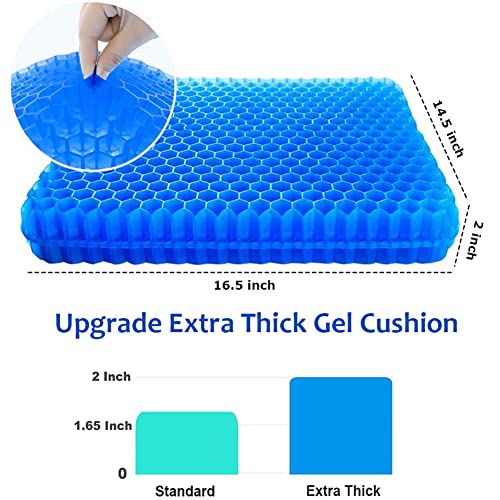 Image of Gel Seat Cushion, Office Seat Cushion Chair Pads for Office Home Car Wheelchair Long Trips - Extra Thick Gel Cushion for Pressure Sores, Tailbone, Back, Sciatica Pain Relief (Extra Thick, Blue)