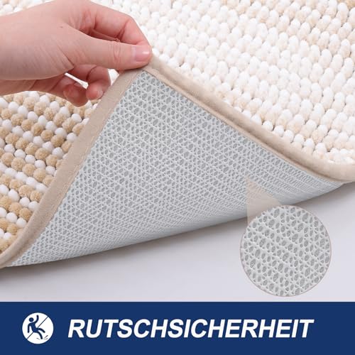 Tapis de bain en chenille de qualité supérieure microfibre beige - 5