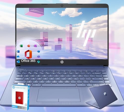 Image of HP 14 Ultrabook • Intel 4-Core CPU • Back to School Limited Edition with Microsoft 365 • 16GB RAM • 1600GB Storage (64GB OnBoard withHP 512GB P500 Portable SSD + 1TB OneDrive) • Royal Blue • Win 11