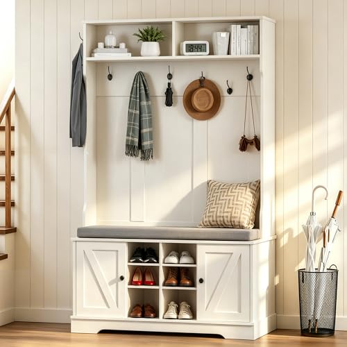 spanspace 71' Hall Tree with Bench and Shoe Storage, Entryway Hall Tree with 2 Doors and...