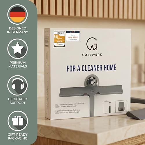 Image of GUTEWERK Shower Squeegee for Glass Doors and Windows - 9 Inch Grey Rubber Blade for Cleaning