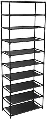 Miniatura 6 de Wekity Estantes de almacenamiento apilables de 10 niveles, marco de acero inoxidable con capacidad para 50 pares de zapatos (negro)